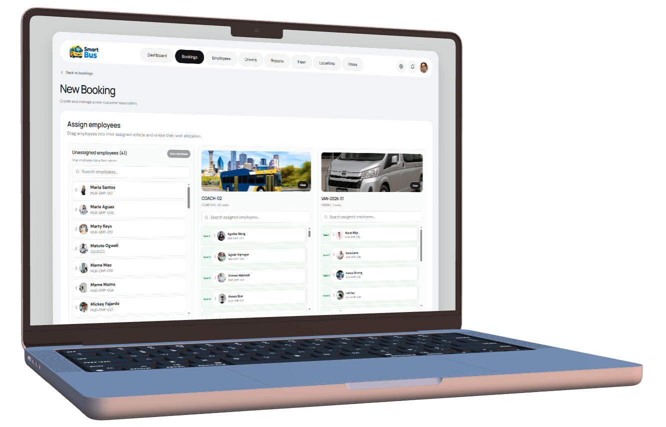 SmartBus employee and fleet assignment workspace